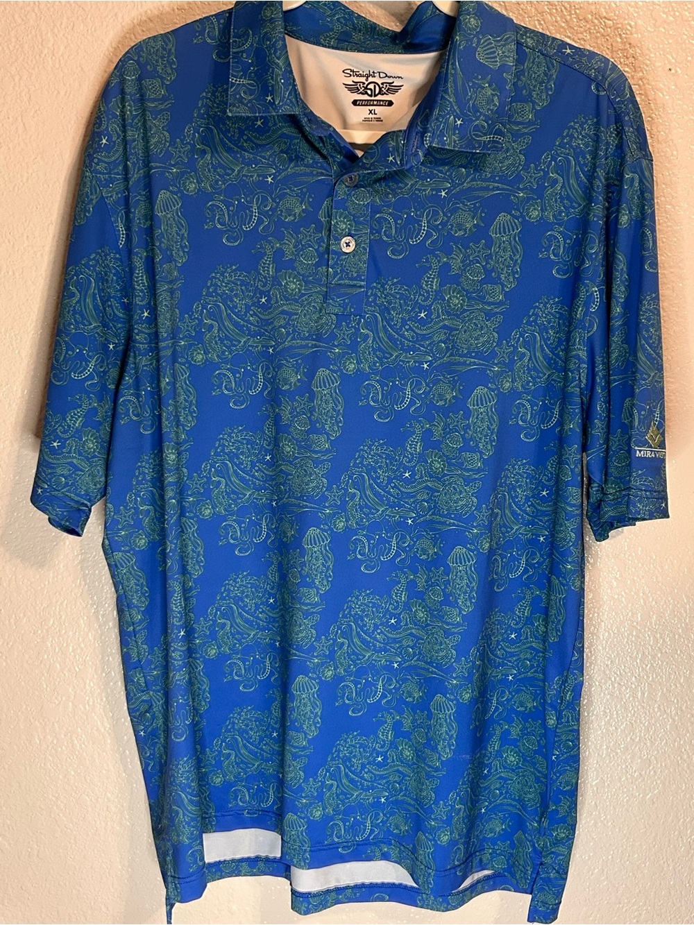 Men's Blue & Green Ocean Print Polo Golf Shirt